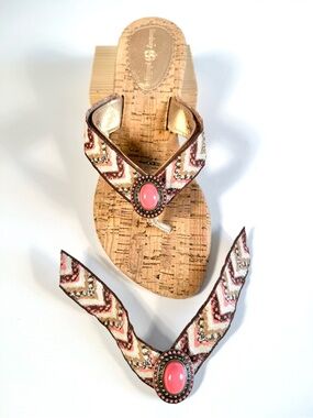 Lindsay Phillips SwitchFlops Pink Brown Aztec Interchangeable Straps Sz M
